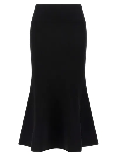 TWINSET FLARED BLACK MIDI SKIRT WITH ELASTIC WAISTBAND AND METAL LOGO