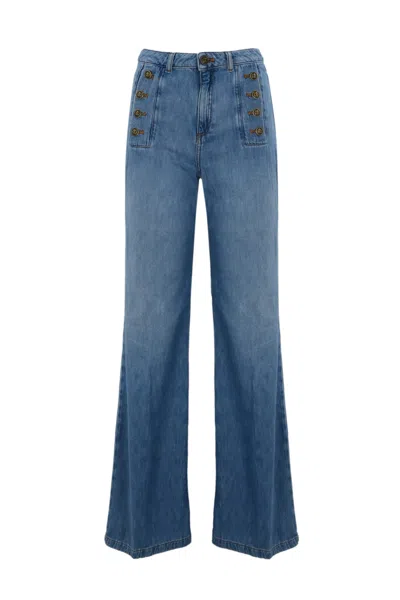 Twinset Flared Jeans With Buttons In Denim Medio