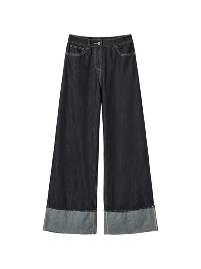 Twinset Flared Jeans With Folded Hem In Blue