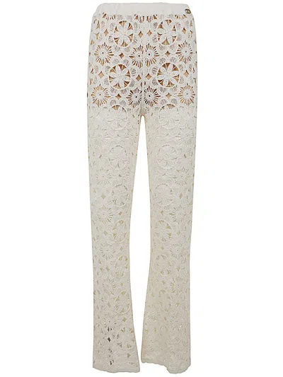 Twinset Flared Lace Trouser In Parchment