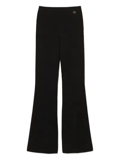 Twinset Flared Logo-detail Trousers In Black