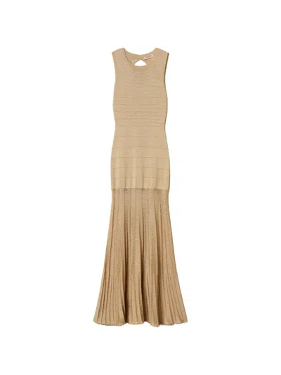 Twinset Flared Maxi Dress With Fitted Bodice In Brown