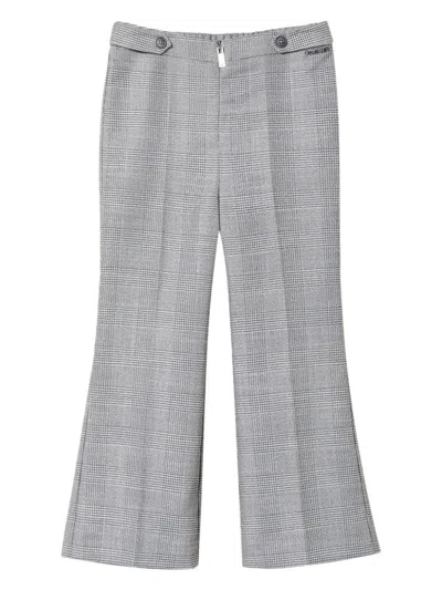 Twinset Kids' Flared Plaid Trousers In Grey