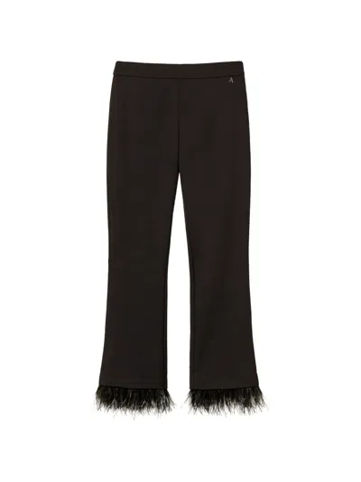 Twinset Flared Trousers With Feathers In Black