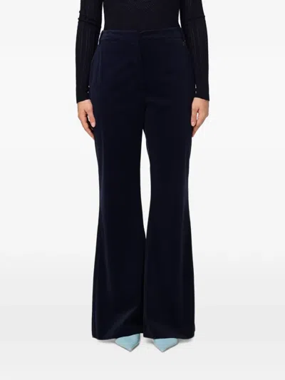 Twinset Flared Velvet Trousers In Blue