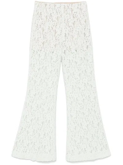 Twinset Twin-set Flared White Trousers With Delicate Lace Overlay