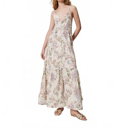 Twinset Fleur Soleil Maxi Dress In Light Beige In Nude
