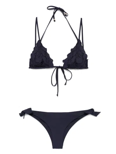 Twinset Floral-appliqué Bikini Set In Blue