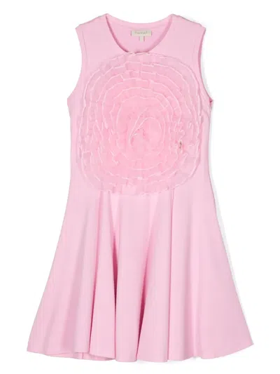 Twinset Kids' Floral-appliqué Flared Dress In 11273 Bonbon
