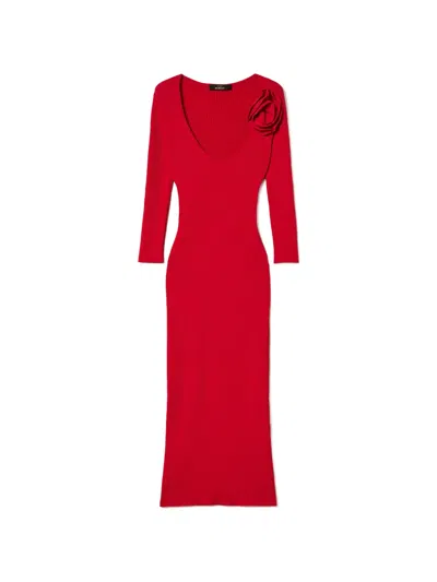 Twinset Floral-appliqué Knitted Dress In Red