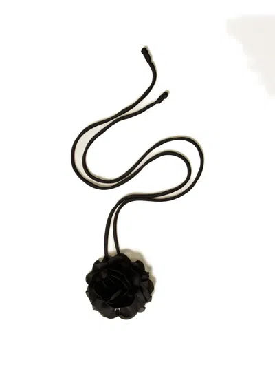 Twinset Floral-appliqué Satin Choker In Black