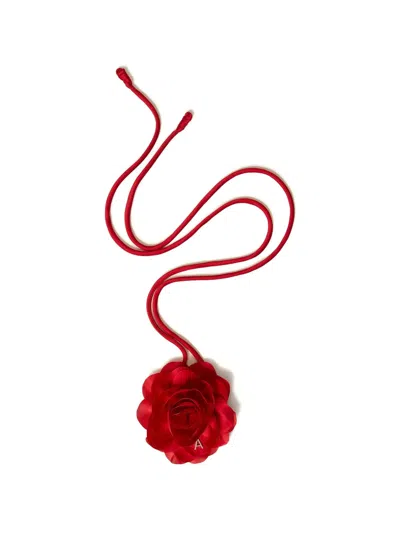 Twinset Floral-appliqué Satin Choker In Red