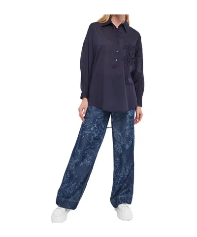 Twinset Floral-appliqué Shirt In Blue