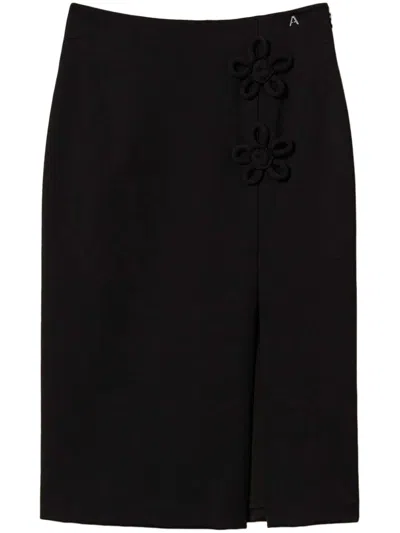 Twinset Floral-appliqué Skirt In Black