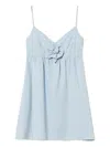 Twinset Short Chambray Dress With Rose Appliqué In Blue
