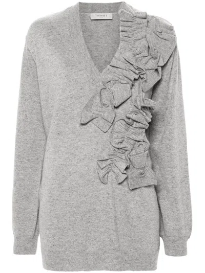 Twinset Grey V-neck Drop Shoulder Pullover