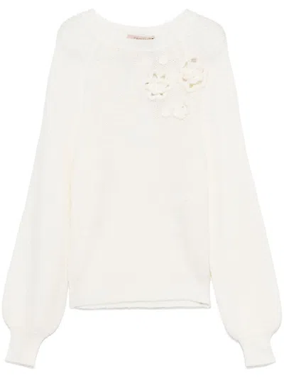 Twinset Floral-appliqué Sweater In White