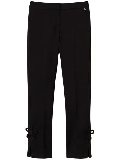 Twinset Floral-appliqué Trousers In Black