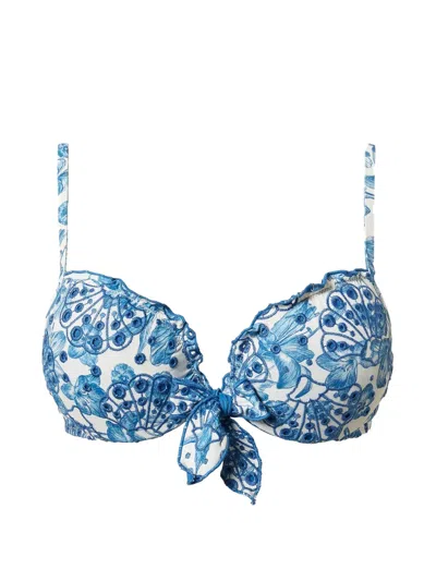 Twinset Floral Bikini Top In Blue