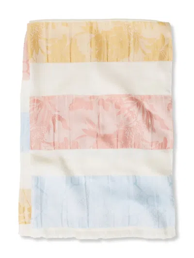 Twinset Floral Block-striped Scarf In Gold