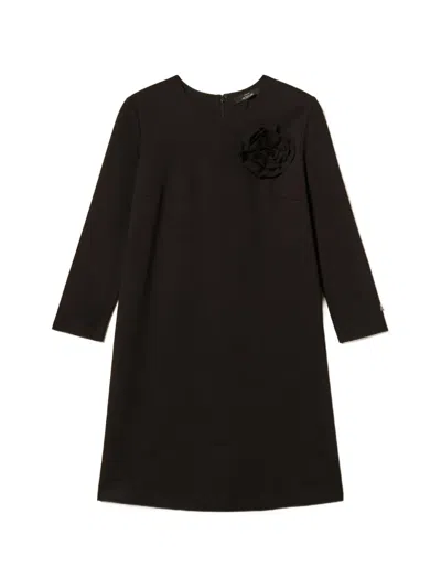 Twinset Floral-brooch Mini Dress In Black