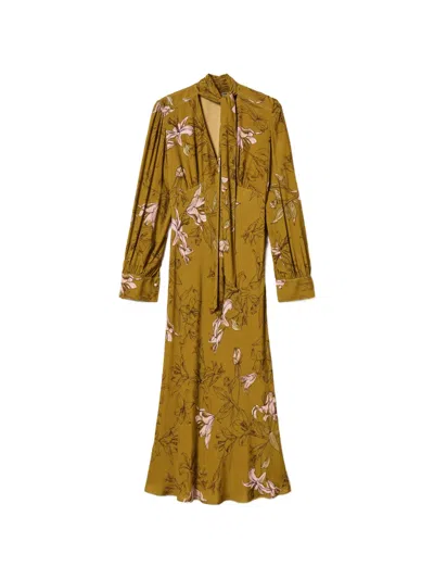Twinset Floral Crêpe De Chine Midi Dress In Green