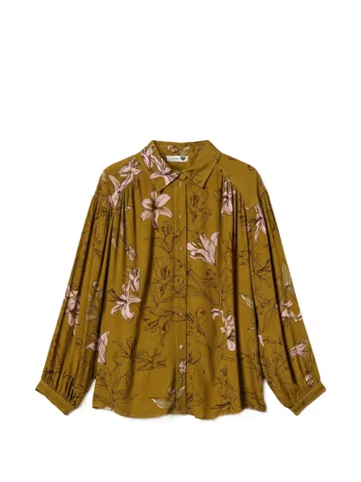 Twinset Floral Crêpe-de-chine Shirt In Green