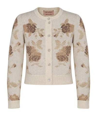 Twinset Floral Cropped Cardigan In Neutral