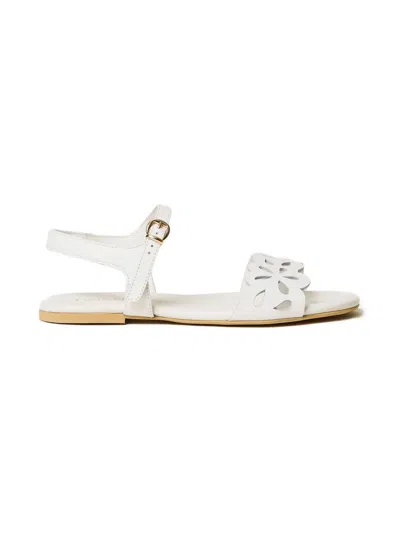 Twinset Kids' Floral-detail Leather Sandals In White