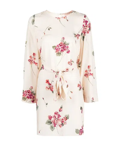 Twinset Floral-print Tied-waist Dress In Yellow Cream