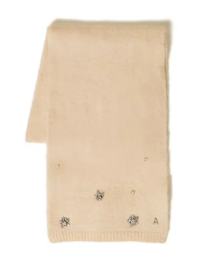 Twinset Floral-embellished Scarf In Brown