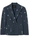 Twinset Floral-embroidered Blazer In Blue