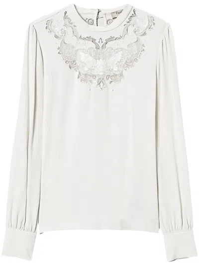 Twinset Floral-embroidered Crepe Blouse In White