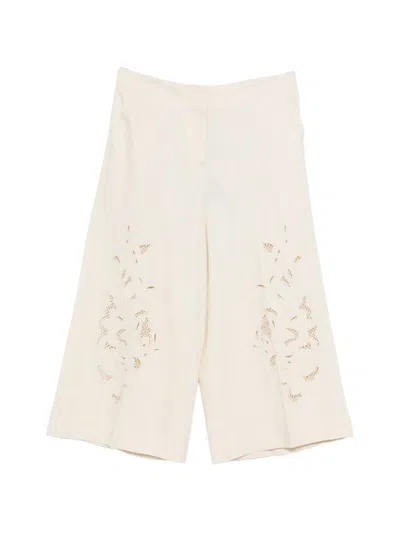 Twinset Floral-embroidered Culottes In Neutral