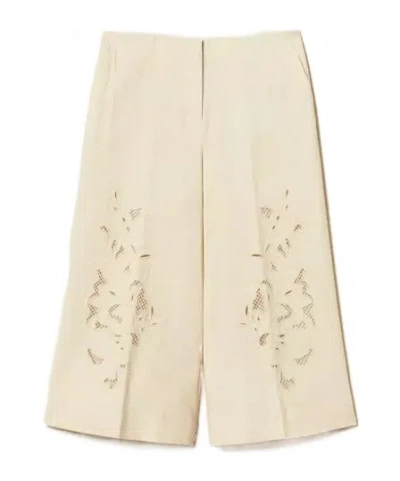 Twinset Floral-embroidered Culottes In Neutral