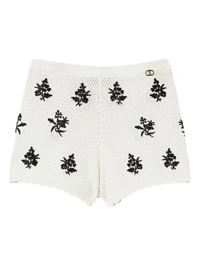 Twinset Floral-embroidered Knit Shorts