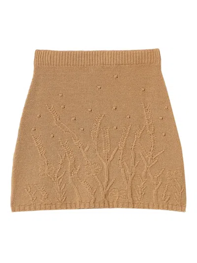 Twinset Floral-embroidered Knitted Mini Skirt In Brown