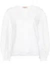 Twinset Floral-embroidered Linen Blouse In White