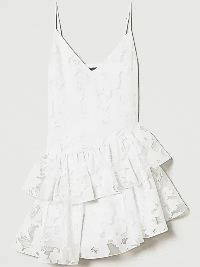 Twinset Floral-embroidered Organza Mini Dress In White