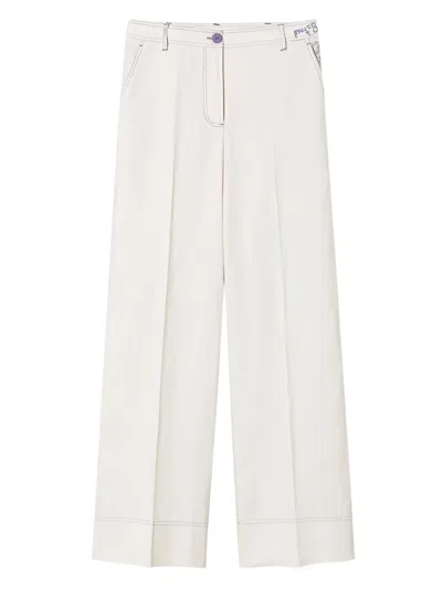 Twinset Floral-embroidered Palazzo Pants In White