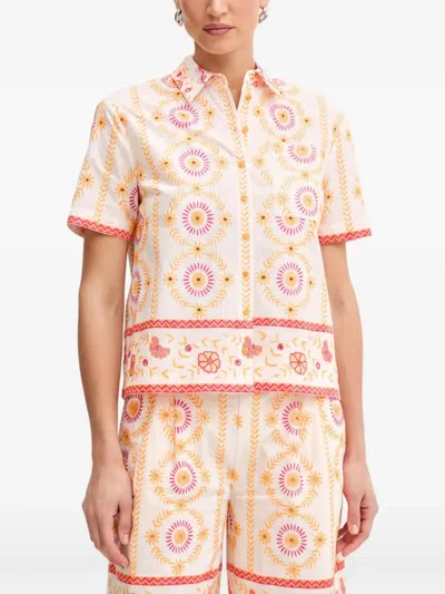 Twinset Floral Embroidered Shirt In White
