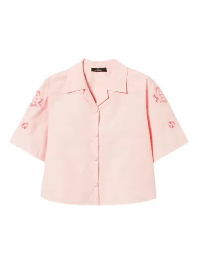Twinset Floral-embroidered Short-sleeve Shirt In Pink