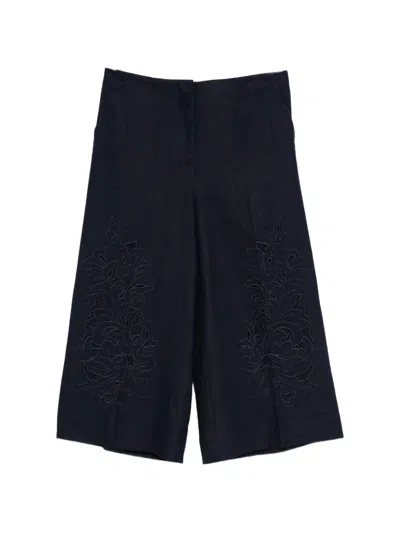 Twinset Floral-embroidered Shorts In Blue