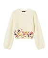 Twinset Ribbed Knit Sweater With Floral Embroidery In Neutral