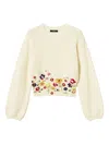 Twinset Ribbed Knit Sweater With Floral Embroidery In White