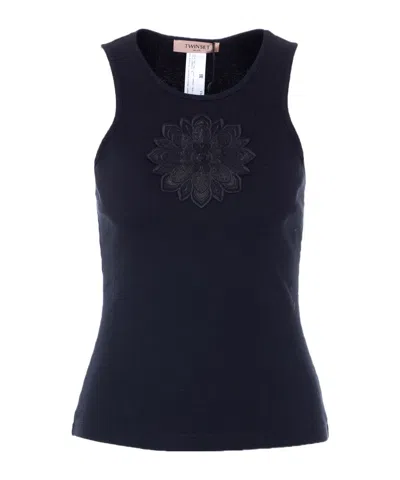 Twinset Floral Embroidered Tank Top In Black