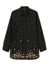 Twinset Dark Plaid Shirt With Floral Embroidery In Black