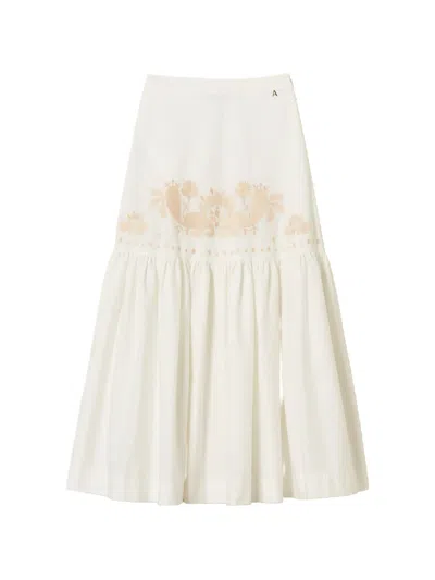 Twinset Floral-embroidered Tiered Skirt In Neutral