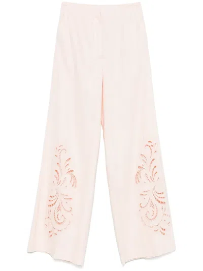 Twinset Floral-embroidered Trousers In White