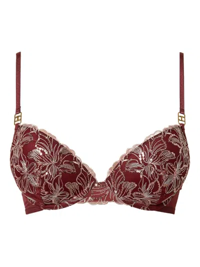 Twinset Floral-embroidery Bra In Red